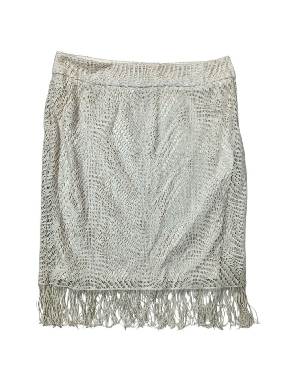 Soho Crochet Lace Midi Skirt Fringe Hem Lined Boho Women's Size 6